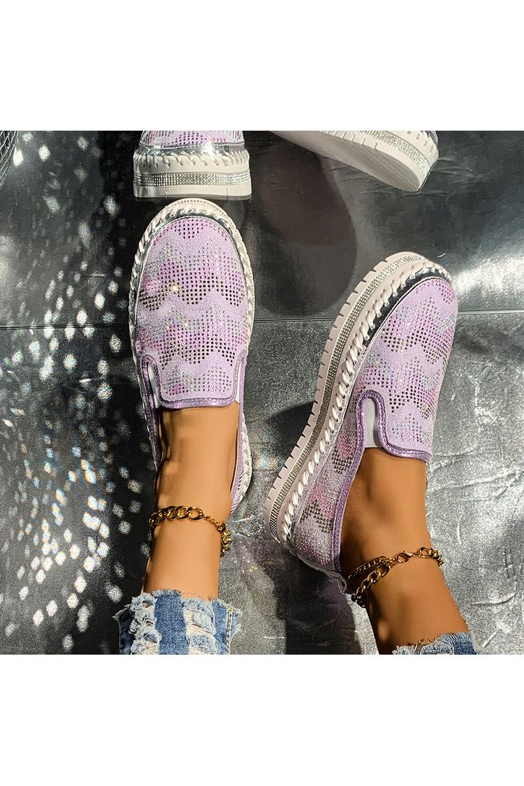 Colorblock gewellte Strassverzierung runde Zehe lässige Plateau Slipper