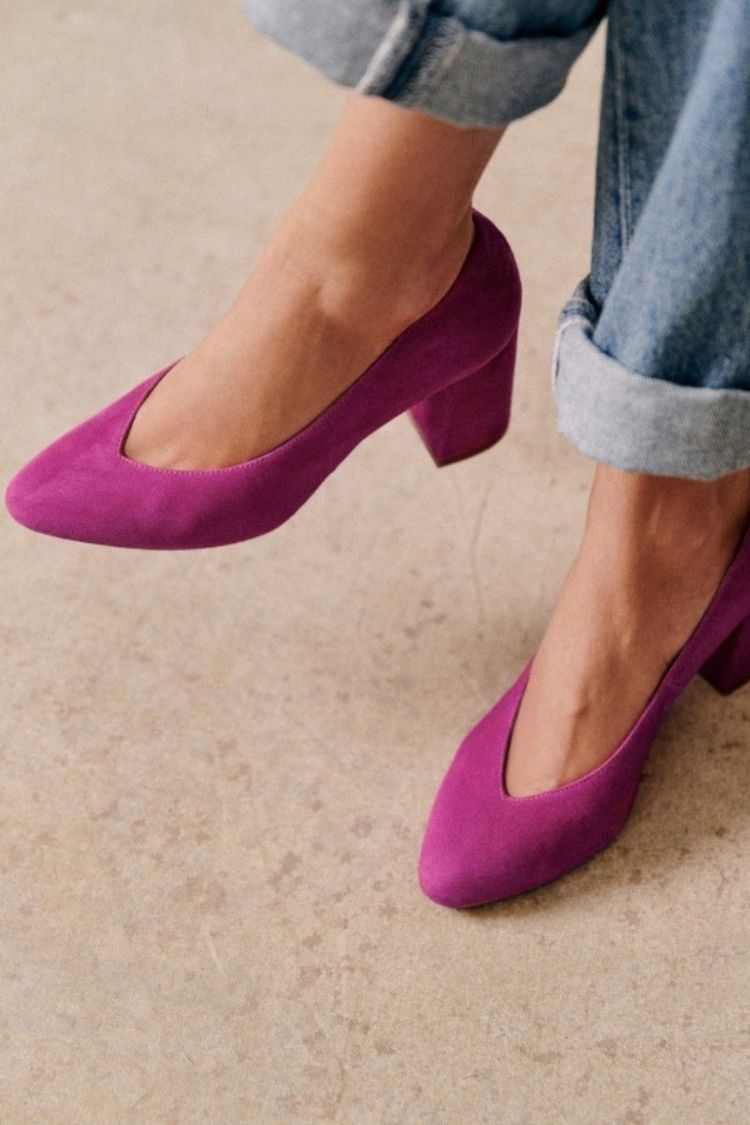 Suede Solid Mint Block Heel Almond Toe Pumps [Pre Order]