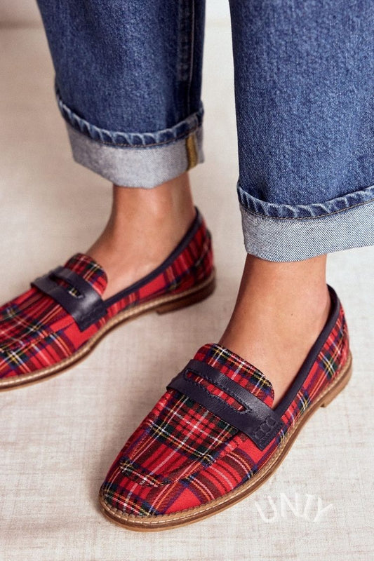 Ballerine casual a punta con cinturino a T a quadri rossi [Pre-ordine]