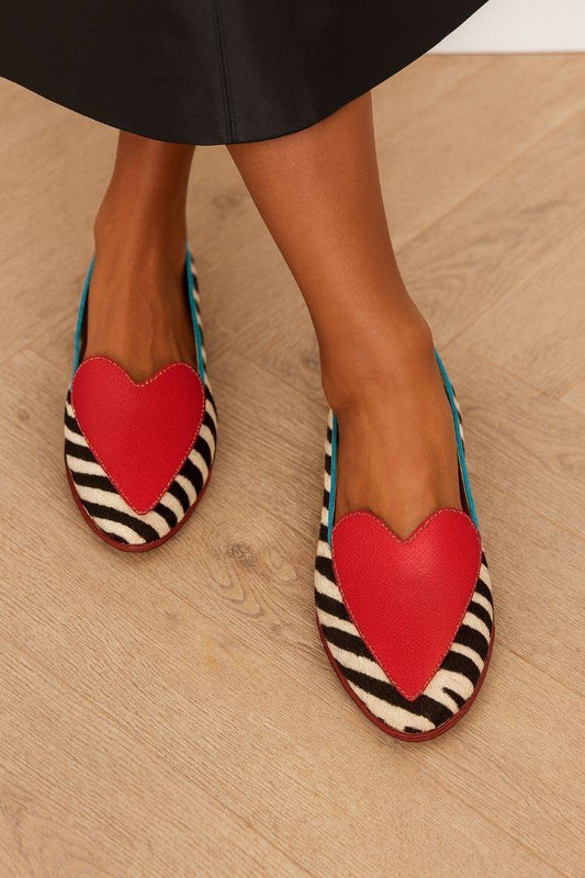 Zebra bedruckte Herz-Applikation Mandelspitzen Slip-On Loafer [Vorbestellung]