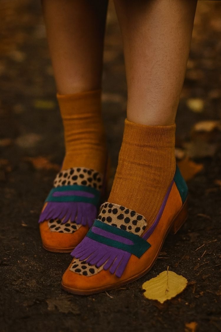 Colorblock Fransen Loafer mit Leopardenmuster