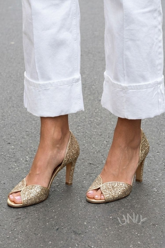 Glamorous Gold Glitter Peep Toe d'Orsay High Heels [Pre Order]