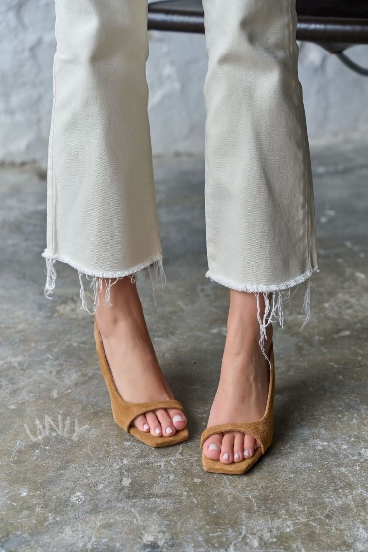 Scarpe con tacco a spillo e cinturino posteriore in finta pelle scamosciata minimalista con punta quadrata [Pre-ordine] 