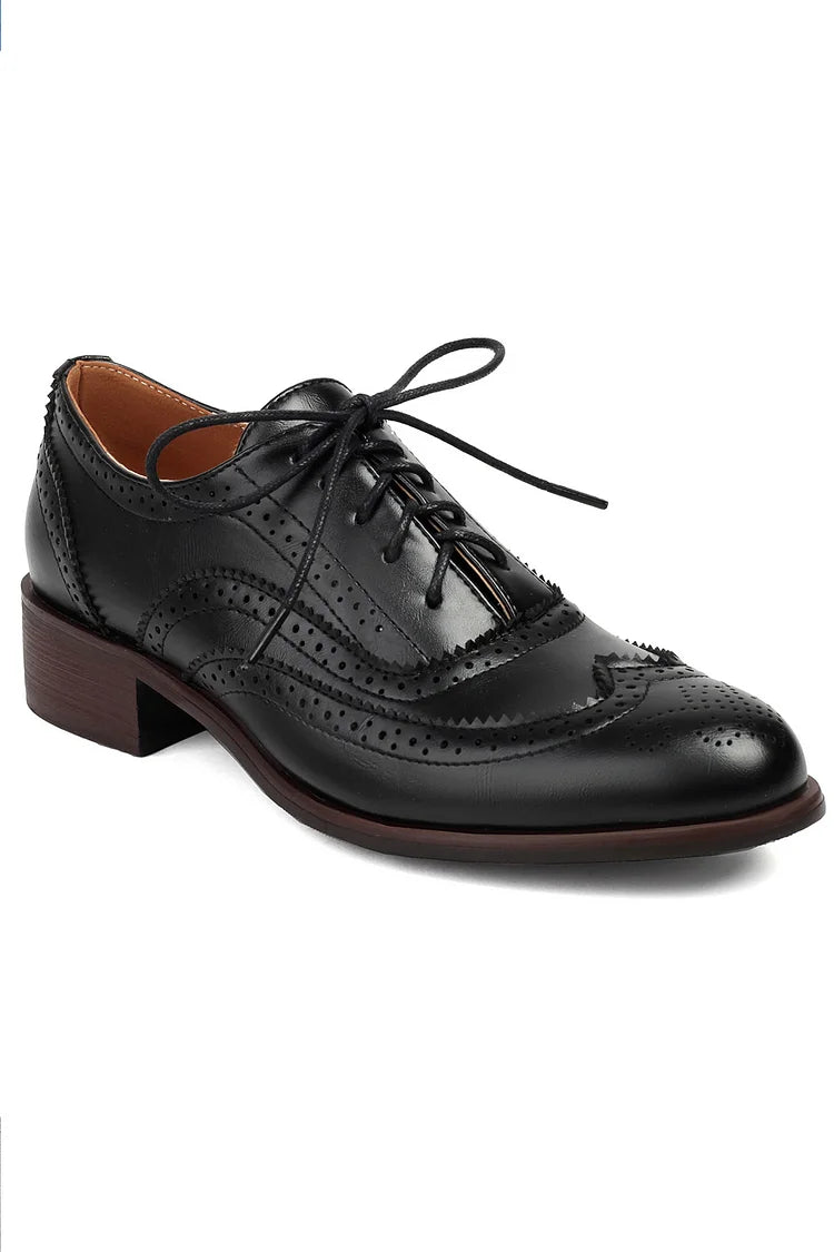 Colorblock Round Toe Low Block Heel Lace Up Brogue Oxfords