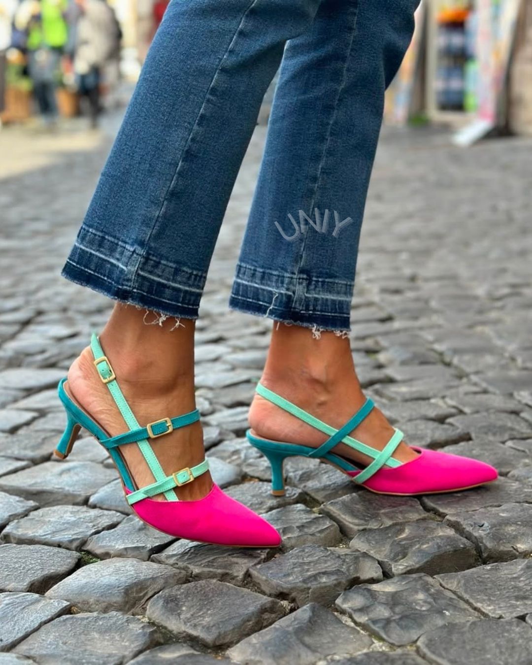 Chic Color Block Pointed Toe Strappy Slingback Kitten Heels [Pre Order]