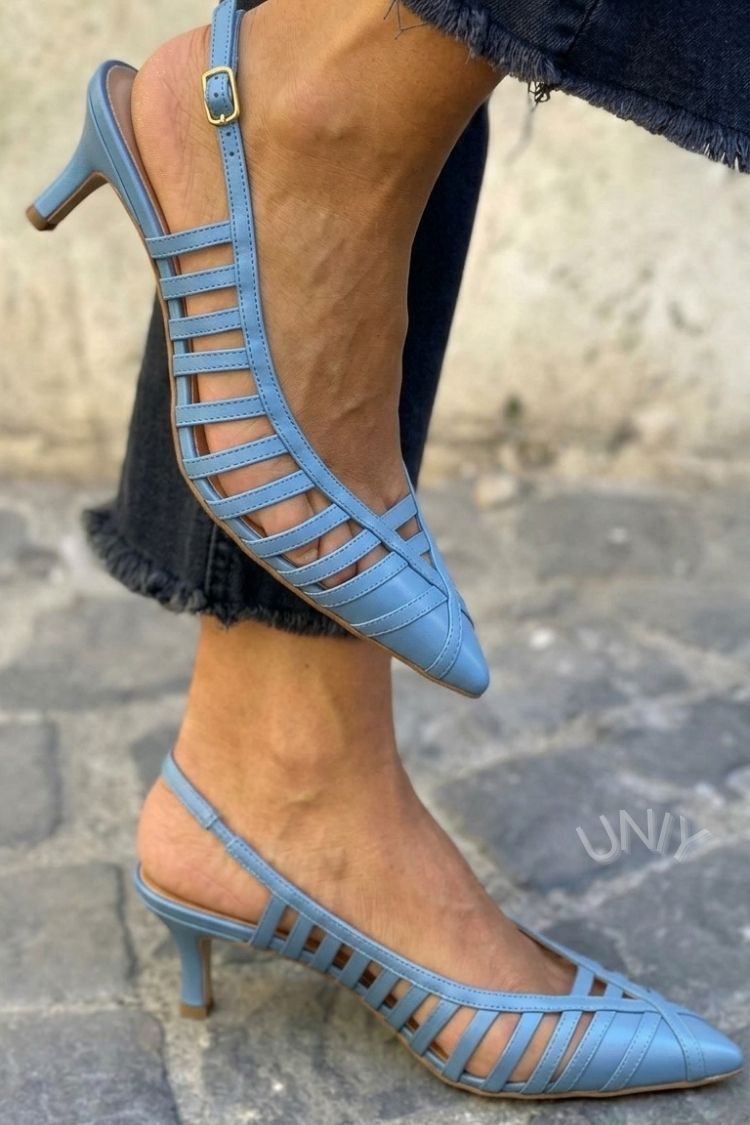 Green Patent Leather Pointed Toe Cage Strap Kitten Heels [Pre Order]