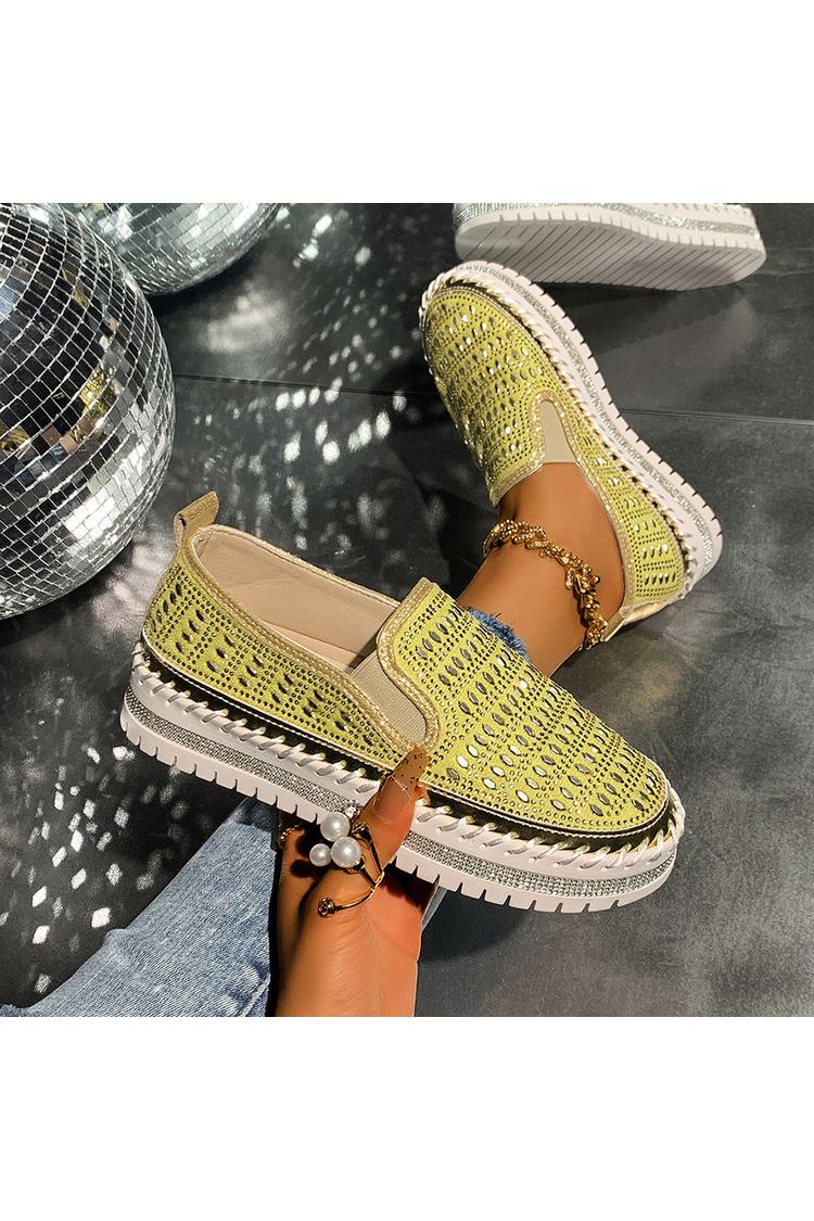 Strassverzierung Steppdetail Rundzehen Freizeit Plateau Loafers