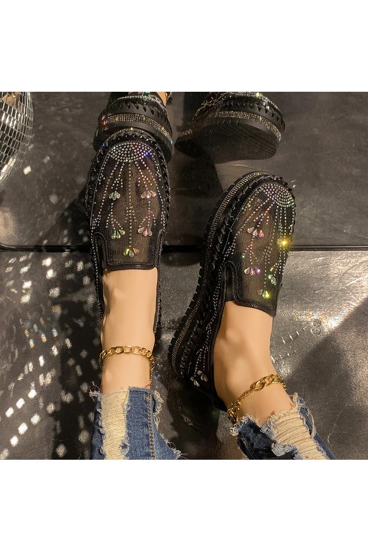 Mesh Strass Dekor Atmungsaktive Runde Zehen Freizeit Plateauschuhe