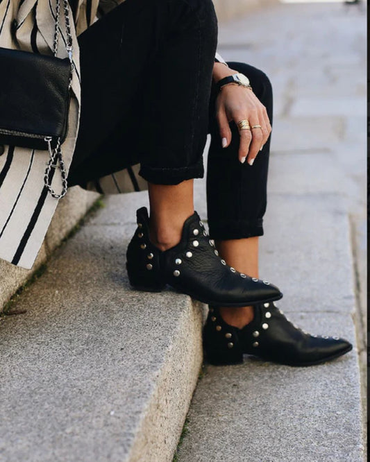 Black Studded Pointed Toe Ankle Boots [Pre Order]