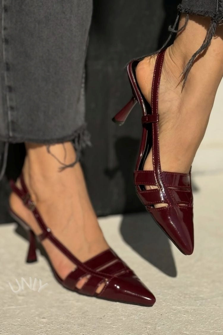 Eleganti sandali con tacco a spillo e cinturino posteriore, color bordeaux [Pre-ordine]