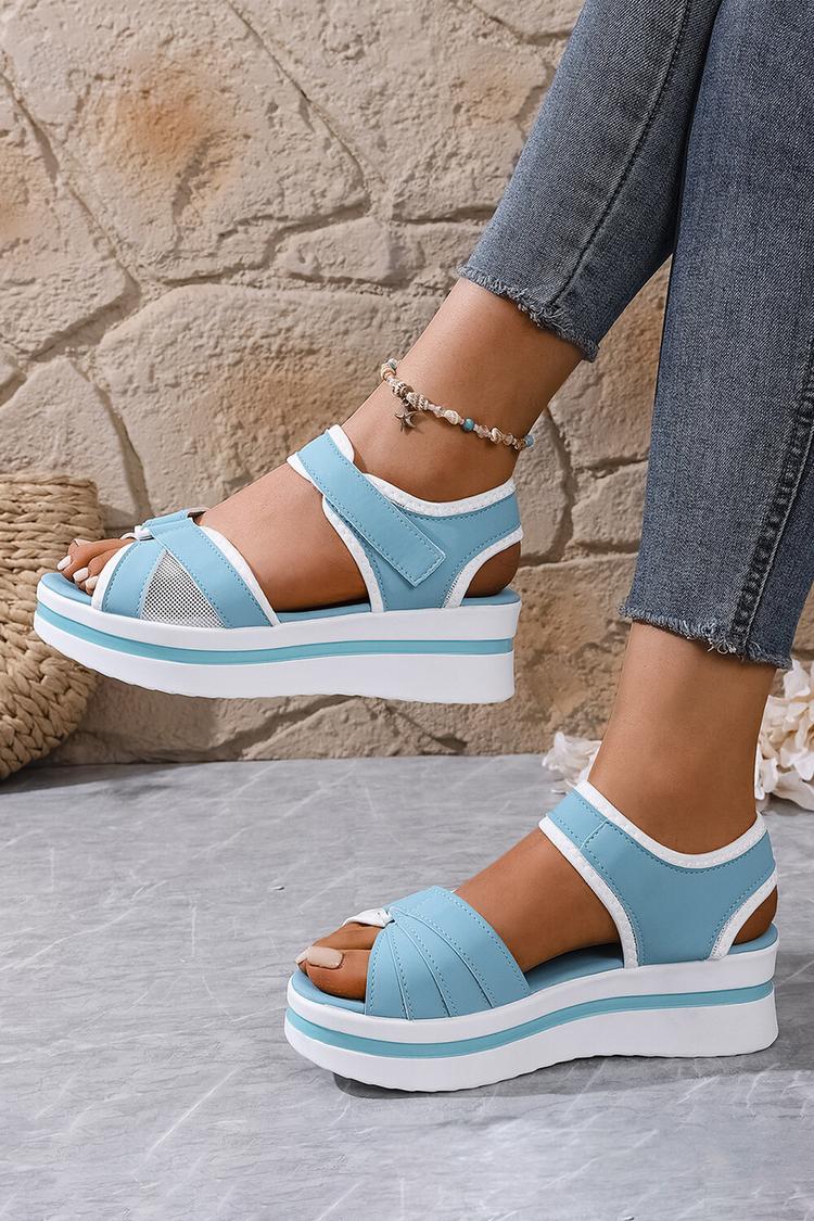 Sandali casual con plateau e punta tonda con patchwork e finiture a contrasto