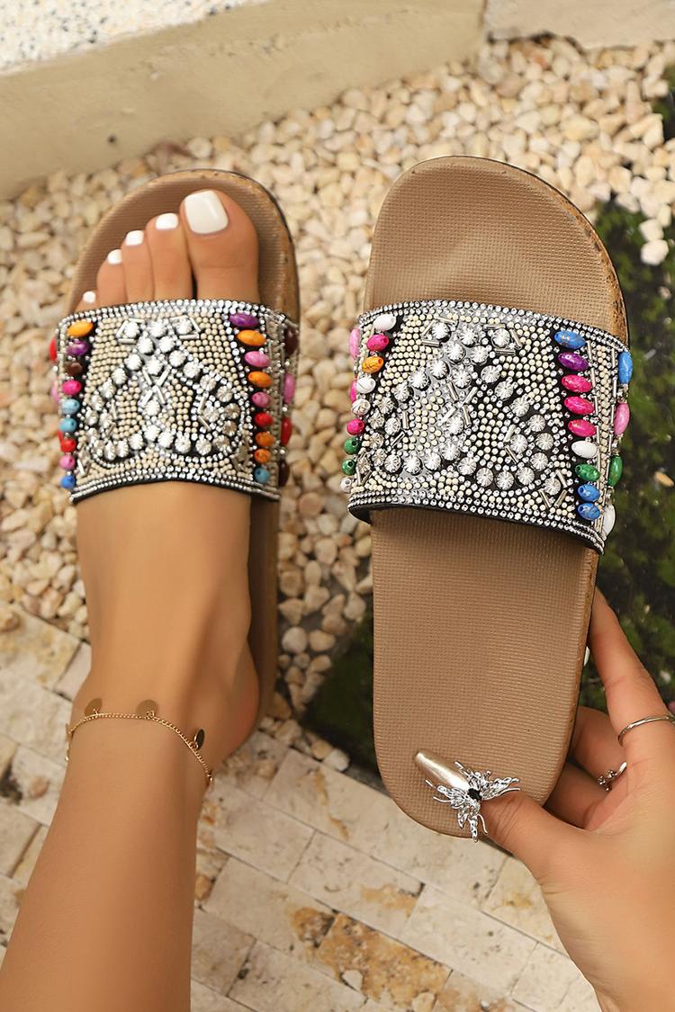 Kryształkowa dekoracja wielokolorowe etniczne styl okrągły nosek codzienne kapcie