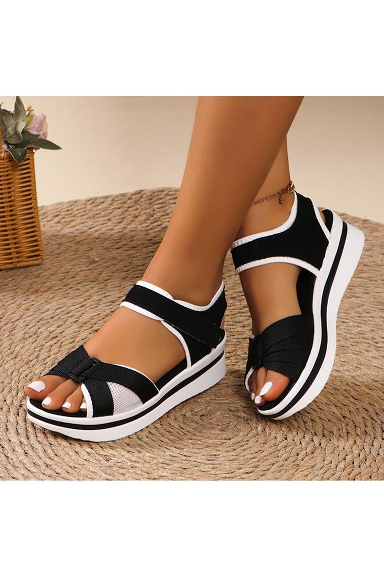 Sandali casual con plateau e punta tonda con patchwork colorblock