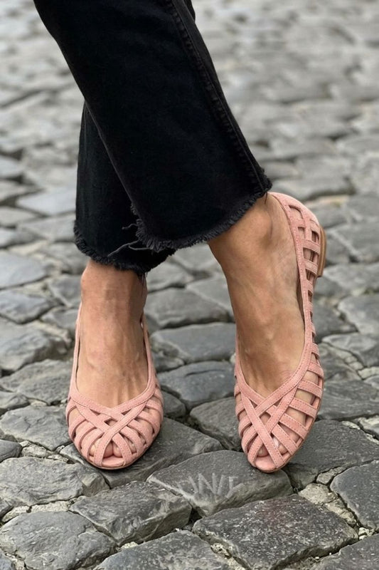 Minimalist Pink Hollow Out Woven Ballet Flats [Pre Order]