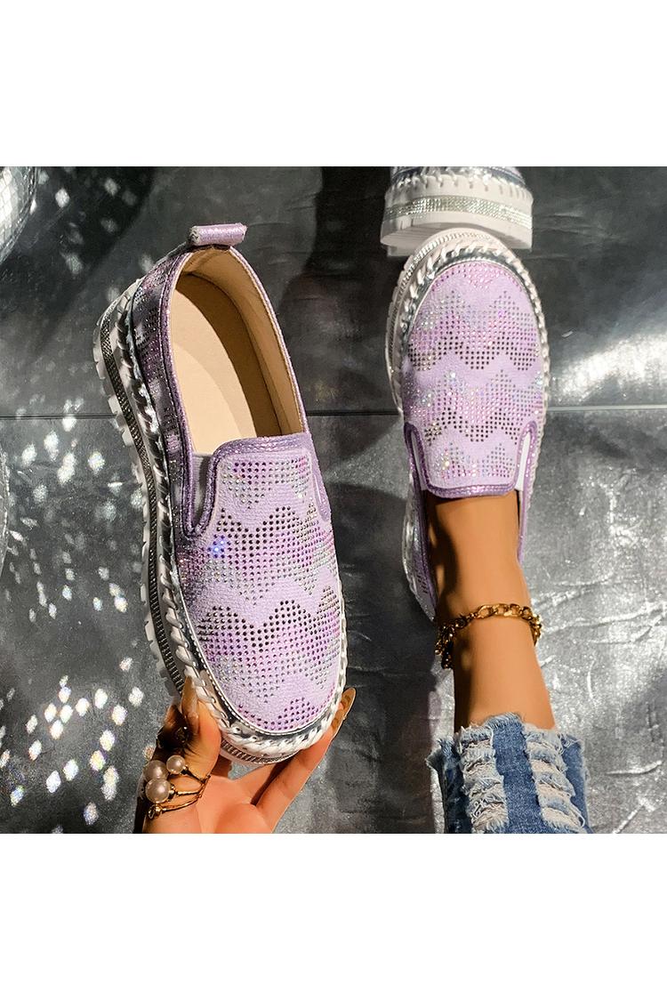 Colorblock gewellte Strassverzierung runde Zehe lässige Plateau Slipper