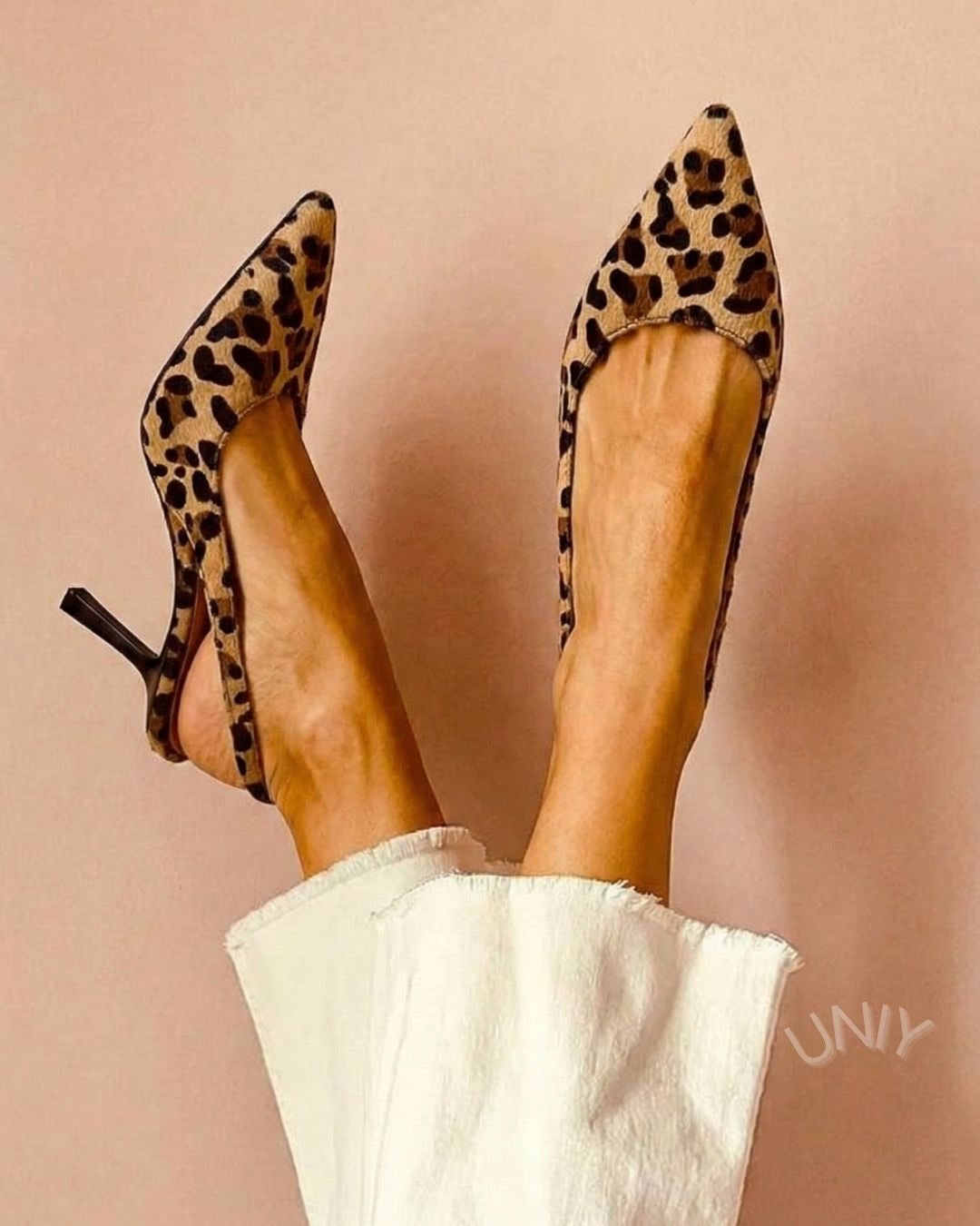 Smart leopardmønstret spids tå slingback kittenhæle