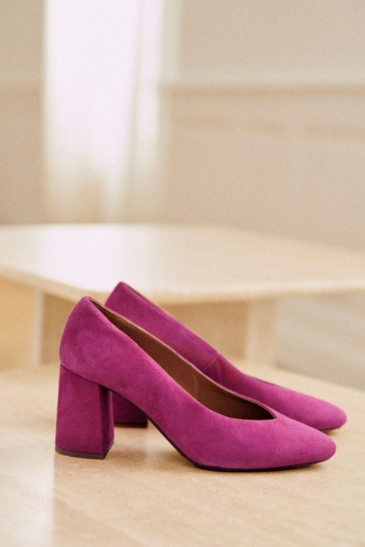 Suede Solid Mint Block Heel Almond Toe Pumps [Pre Order]