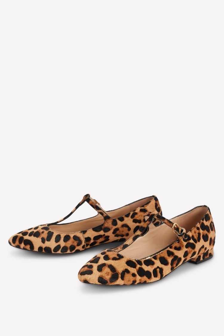 Ballerine casual con punta a punta e cinturino a T con stampa leopardata [Pre-ordine] 