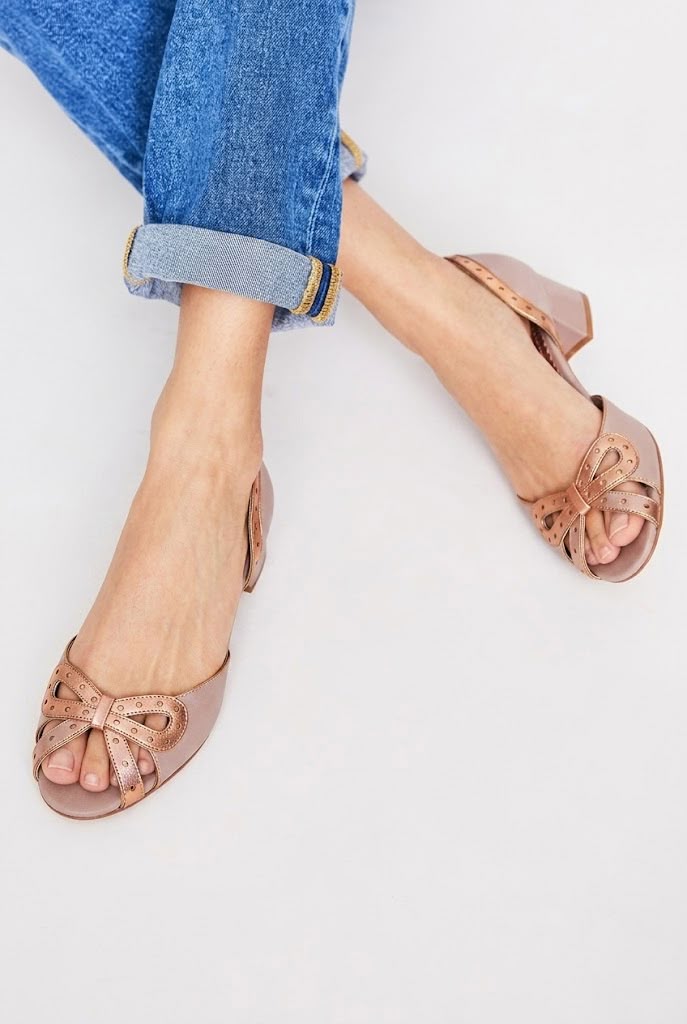 Metallic Bow Peep Toe D'Orsay Rose Gold Block Heels [Pre Order]