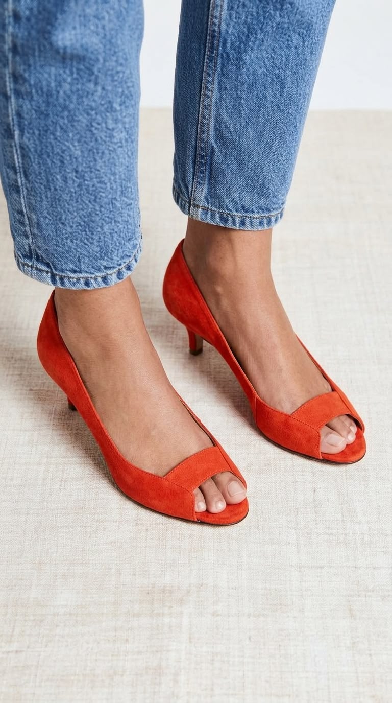 Orange Suede Peep Toe Closed Back Kitten Heels [Pre Order]