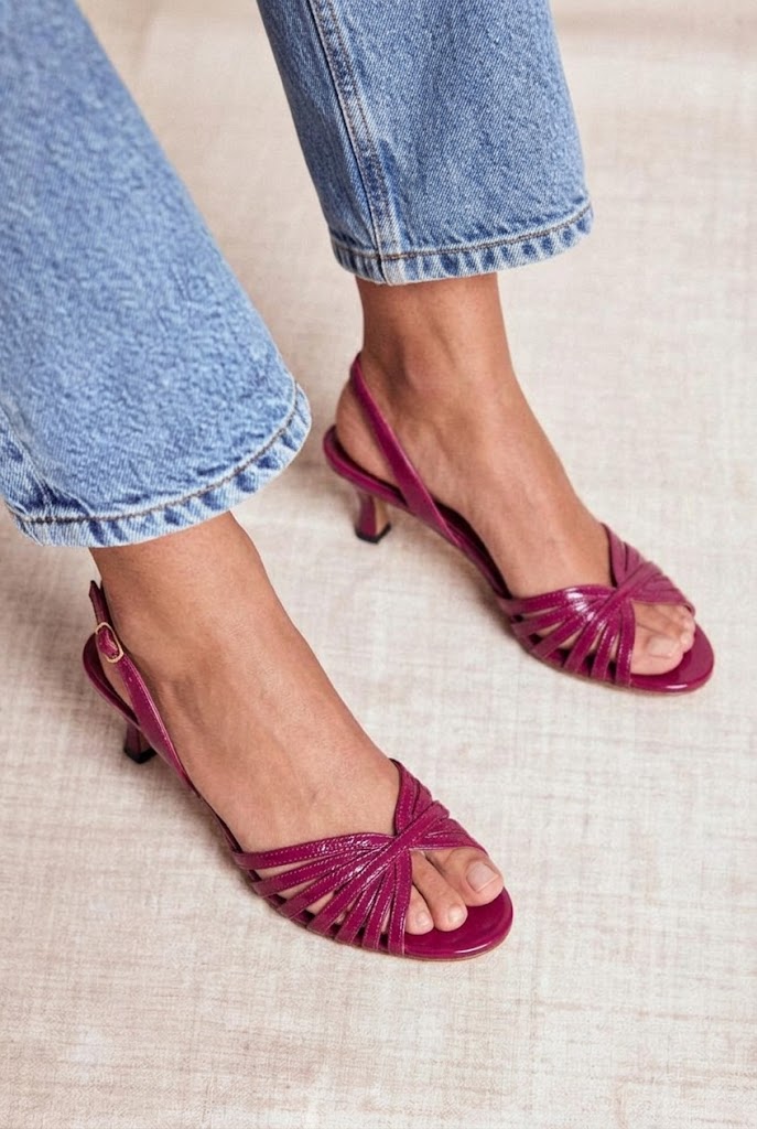 Magenta Patent Strappy Open Toe Slingback Kitten Heels [Pre Order]