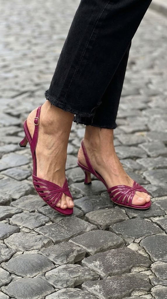 Multi Strap Open Toe Slingback Magenta Kitten Heels [Pre Order]