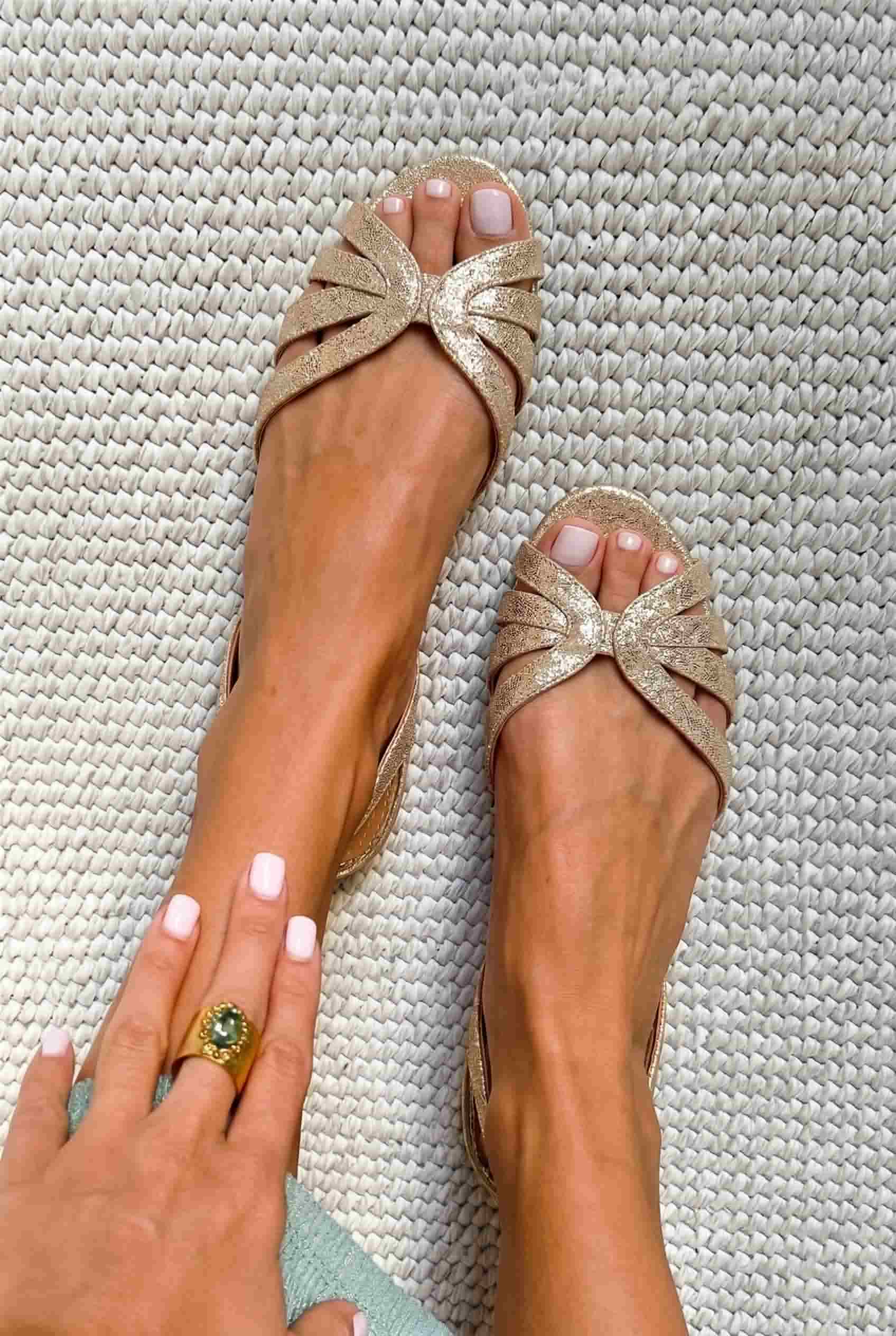 Metallic Strappy Open Toe Slingback Gold Flat Sandals [Pre Order]