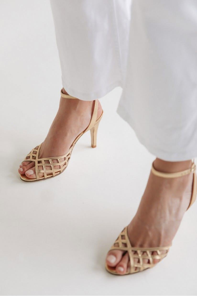 Caged Cutout Open Toe Ankle Strap Gold Stiletto Heels [Pre Order]