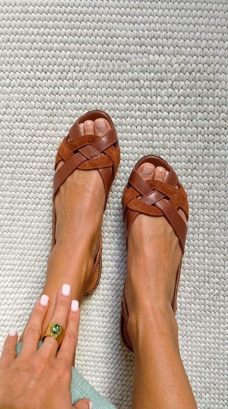 Criss Cross Open Toe Slingback Brown Flat Sandals [Pre Order]