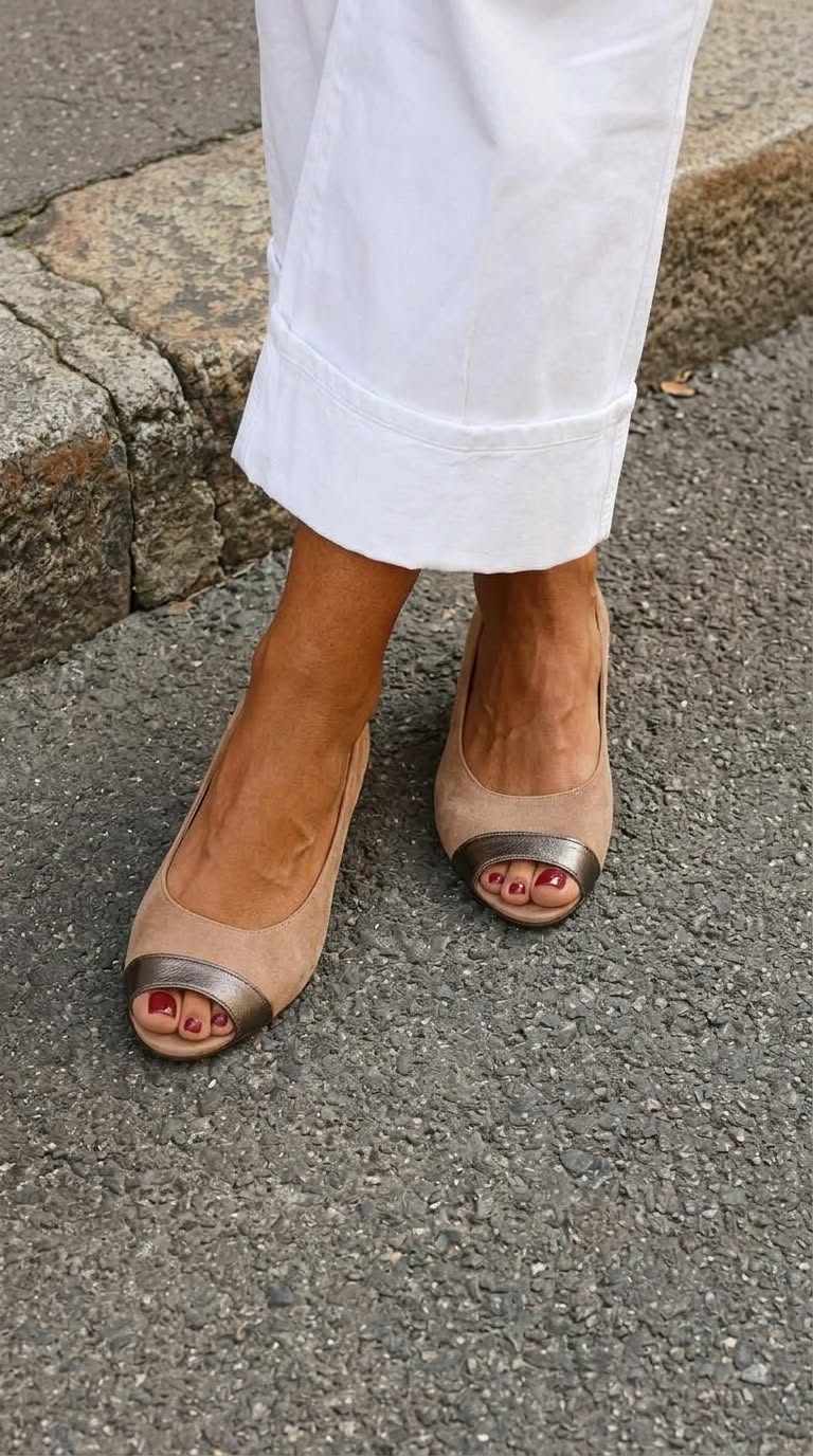 Metallic Cap Peep Toe Slip On Taupe Ballet Flats [Pre Order]