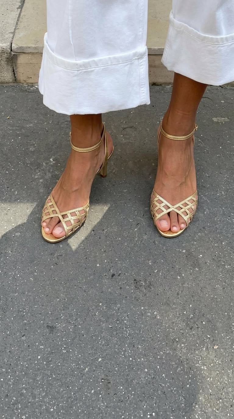 Metallic Caged Open Toe Ankle Strap Gold Stiletto Heels [Pre Order]