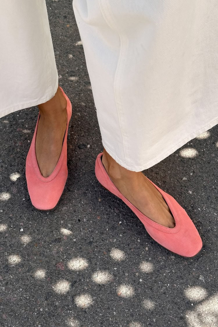 Pink Suede V-Cut Square Toe Slip On Flats [Pre Order]