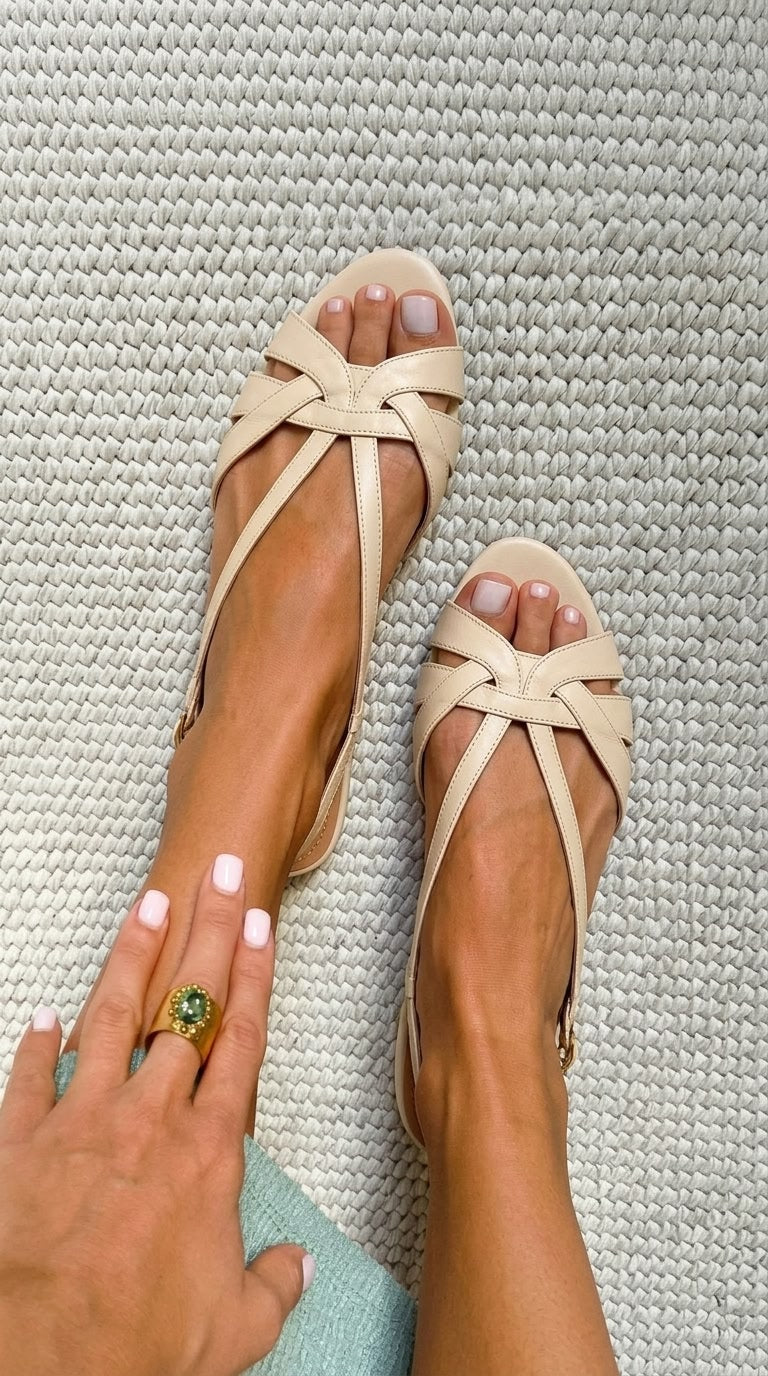 Criss Cross Peep Toe Slingback Nude Flat Sandals [Pre Order]
