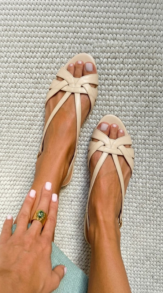 Criss Cross Peep Toe Slingback Nude Flat Sandals [Pre Order]