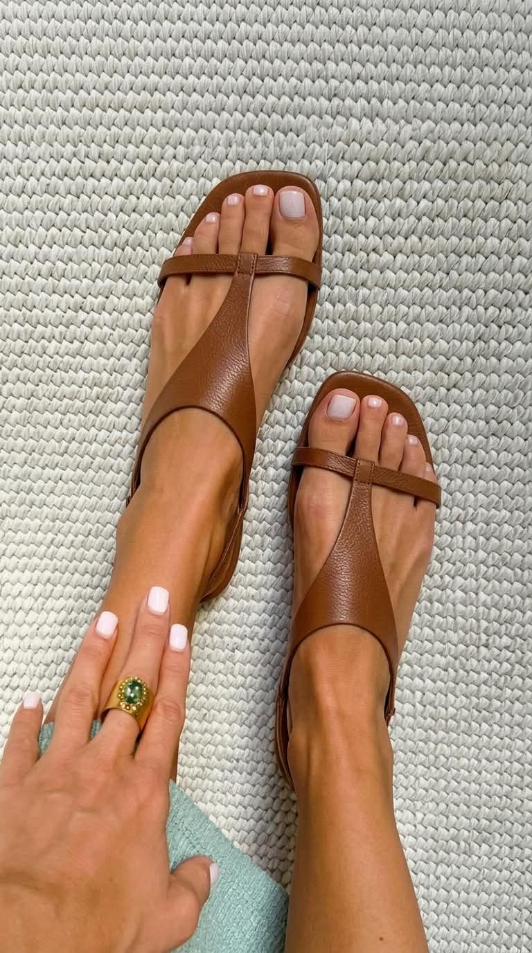 Pebbled Leather Square Toe Slingback Cognac Flat Sandals [Pre Order]