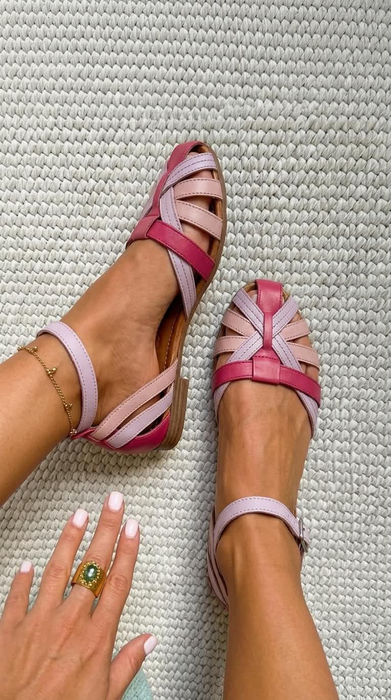 Pink Ombre Woven Closed Toe Ankle Strap Flat Sandals [Pre Order]