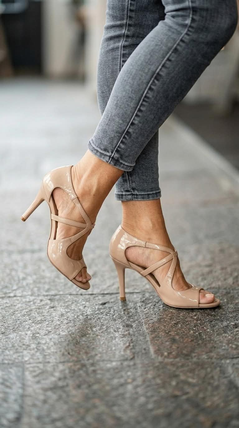 Nude Patent Peep Toe Cutout Nude Stiletto Heels [Pre Order]