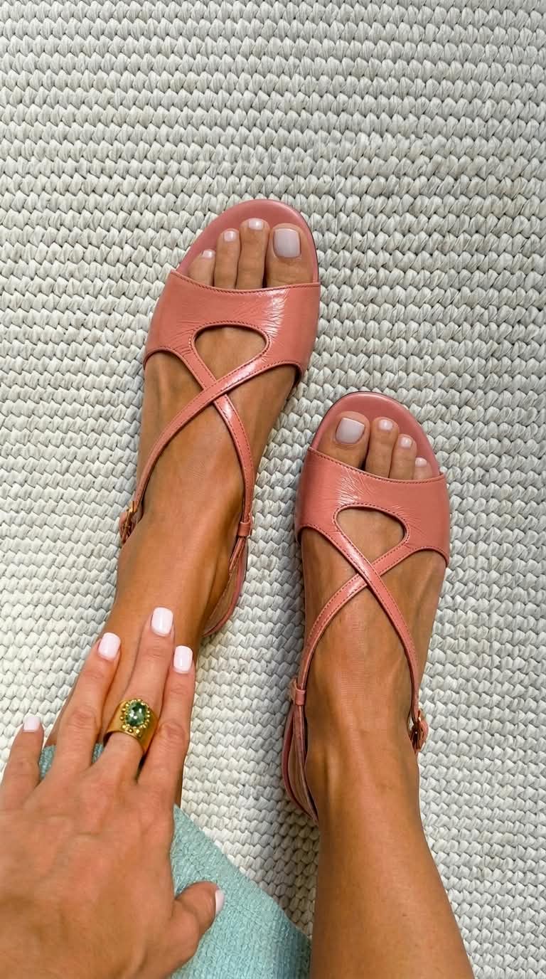 Criss Cross Cutout Open Toe Slingback Dusty Rose Flat Sandals [Pre Order]