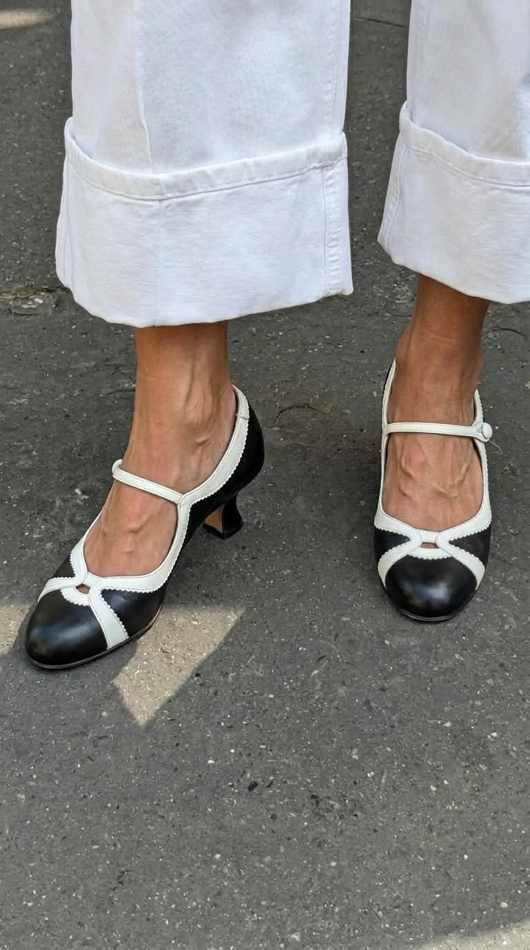 Two Tone Round Toe Mary Jane Black Kitten Heels [Pre Order]