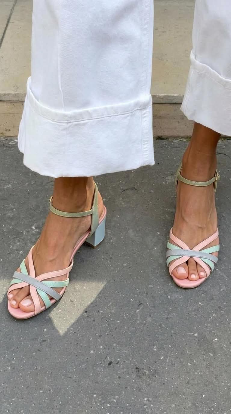 Strappy Open Toe Ankle Strap Pastel Block Heels [Pre Order]