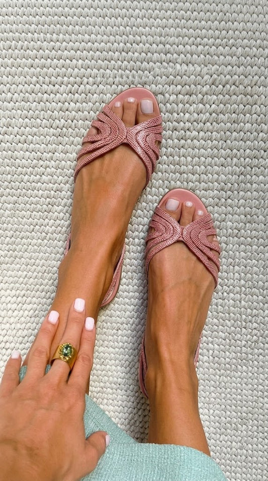 Lizard Print Open Toe Slingback Pink Flat Sandals [Pre Order]