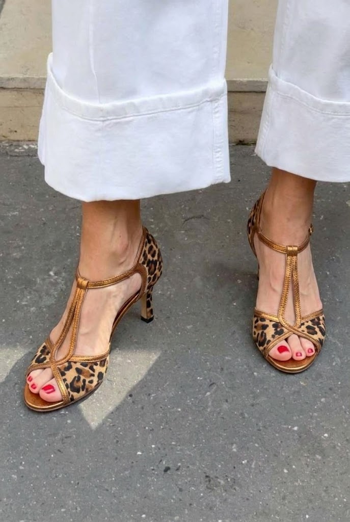 Leopard Print Peep Toe T-Strap Bronze Kitten Heels [Pre Order]
