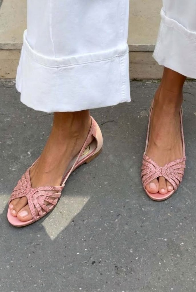 Pink Snake Print Peep Toe Caged D'Orsay Flats [Pre Order]