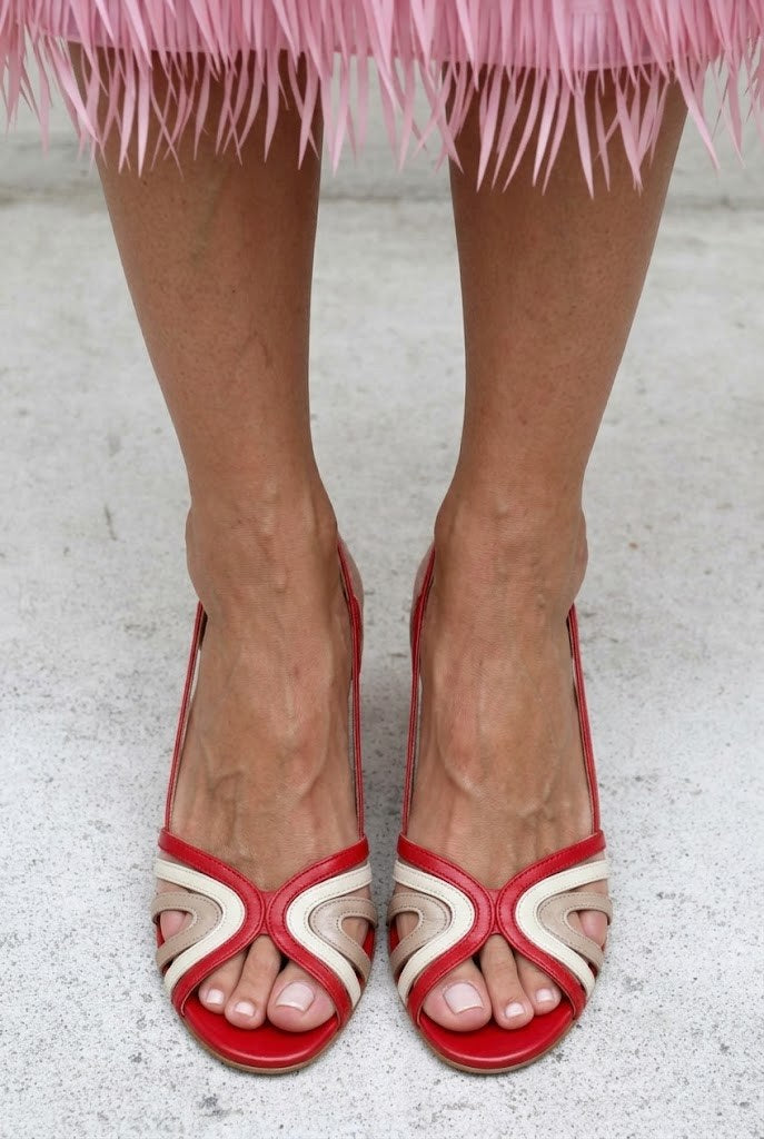 Red Cream Tan Wave Peep Toe Slingback Kitten Heels [Pre Order]