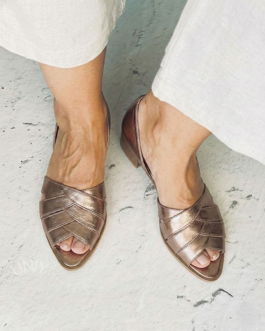 Champagne Gold Cross Strap Open Toe Casual Sandals [Pre Order]