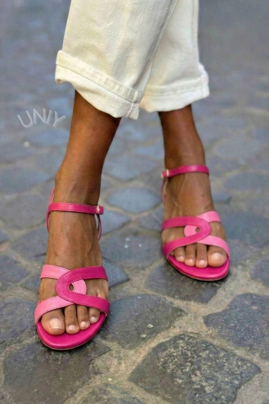 Two-Tone Fuchsia Criss-Cross Strappy Flat Ankle Sandals [Pre Order]