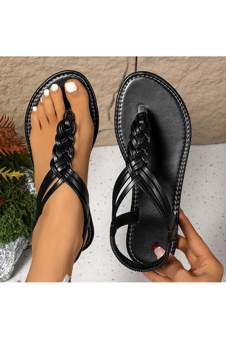 Einfarbige geflochtene Riemen Flip-Flops lässige Outdoor-Sandalen
