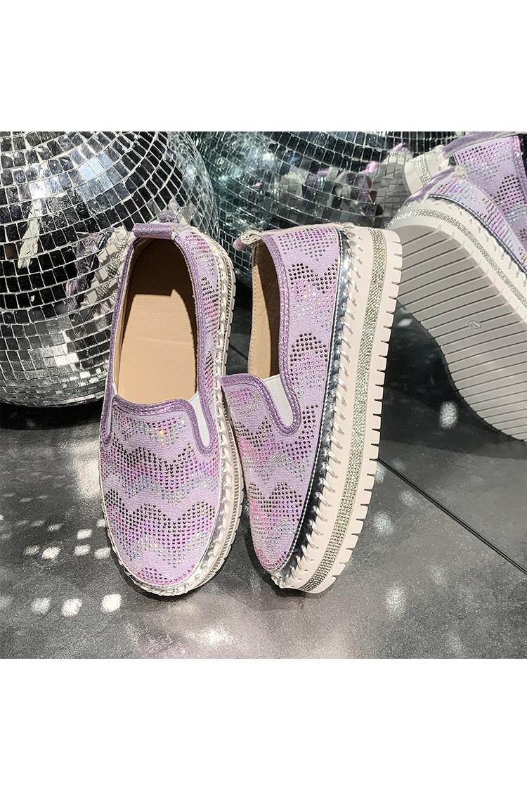 Colorblock gewellte Strassverzierung runde Zehe lässige Plateau Slipper