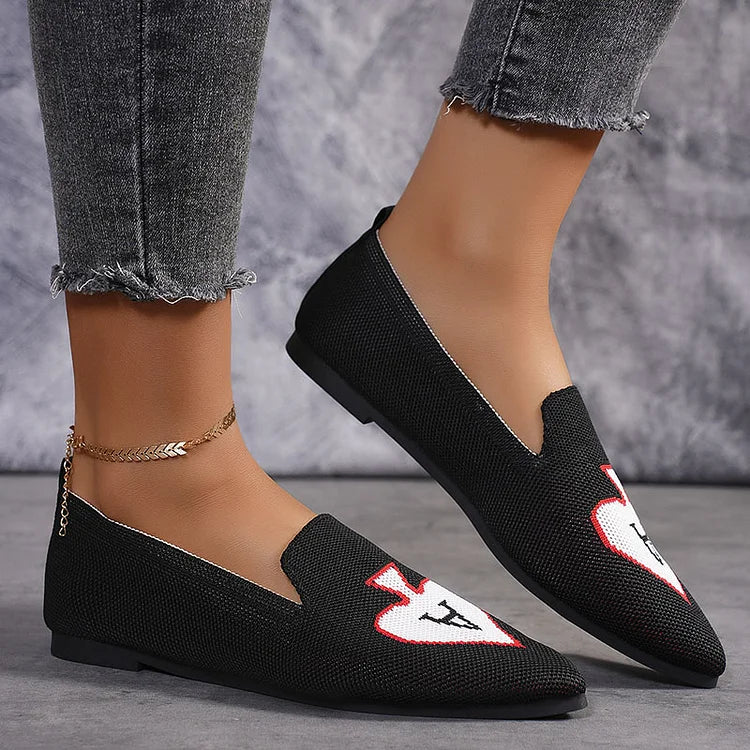 Spade A Print Pointed Toe Knitted Breathable Slip On Flats