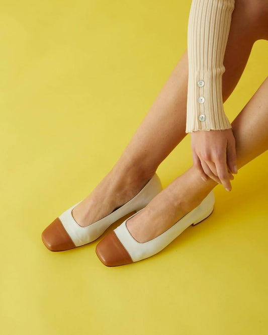 Versatile White Cap Toe Slingback Low Block Heel Pumps [Pre Order]